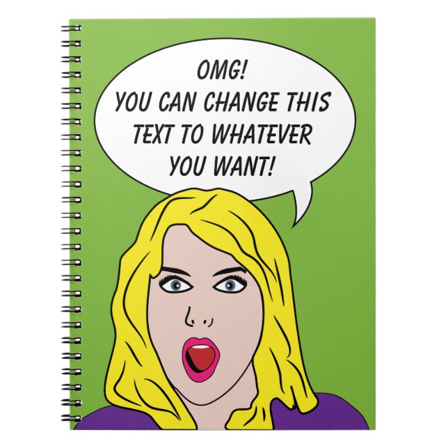 RETRO WOMAN with YOUR TEXT custom notebook (Front)
