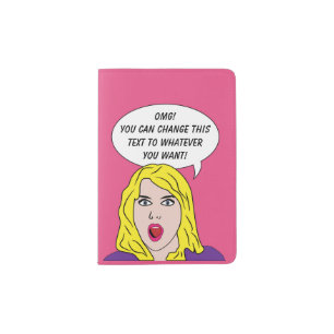 RETRO WOMAN with YOUR TEXT custom passport cover