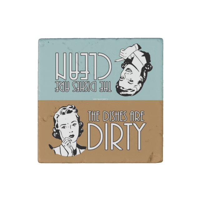 Retro Women Clean/Dirty Dishwasher Kitchen Dishes Stone Magnet (Front)