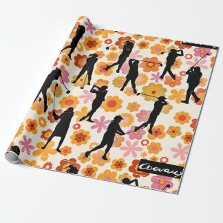 retro women golfers silhouette wrapping paper