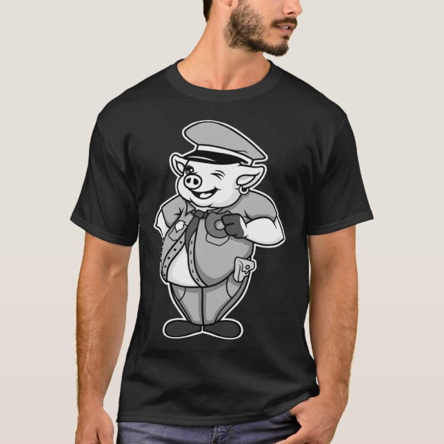 Retro Women Mens Pig Cop Farm Animal  I Love Pigs  T-Shirt (Front)