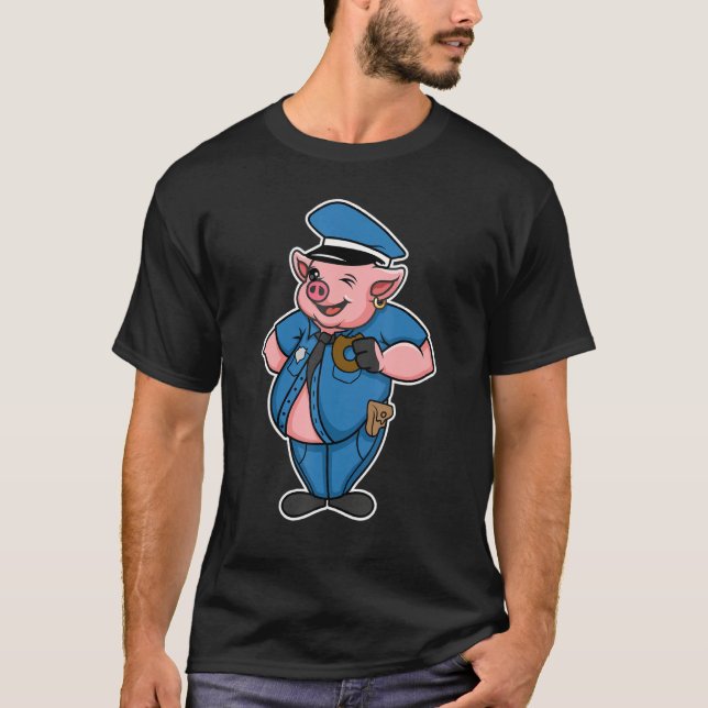 Retro Women Mens Pig Cop, Farm Animal Lover, I Lov T-Shirt (Front)