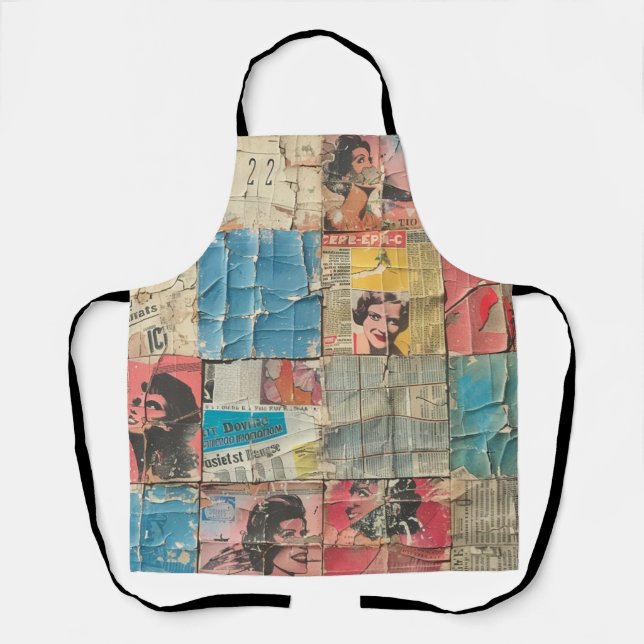 Retro Women Newspaper Vintage Mosaic Pattern Apron (Front)