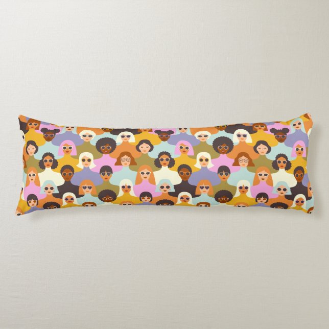 Retro Women of the World Pattern Body Pillow (Front)