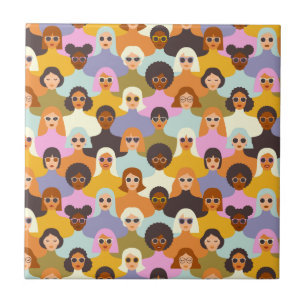 Retro Women of the World Pattern Ceramic Tile