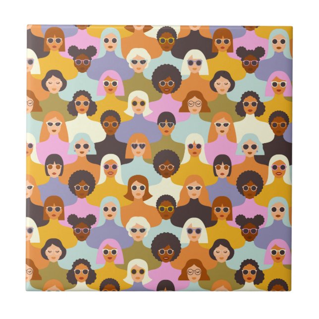 Retro Women of the World Pattern Ceramic Tile (Front)
