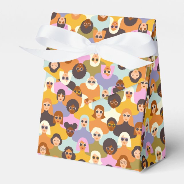 Retro Women of the World Pattern Favor Boxes (Front Side)