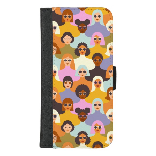 Retro Women of the World Pattern iPhone Wallet Case (Front)