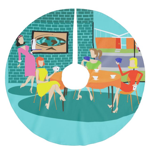 Retro Women's Card Game Christmas Tree Skirt (Front)