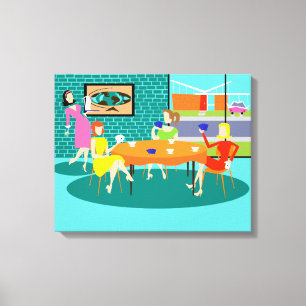 Retro Women's Card Game Stretched Canvas Print