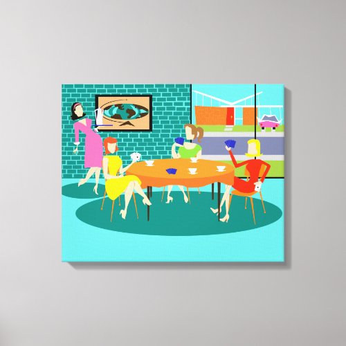 Retro Womens Card Game Stretched Canvas Print