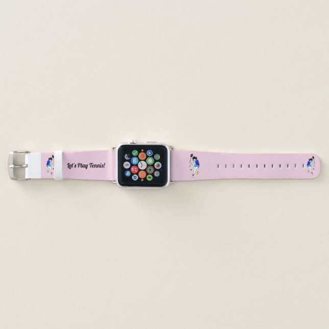 Retro Women's Tennis Player Pink With Text Apple Watch Band (Front)