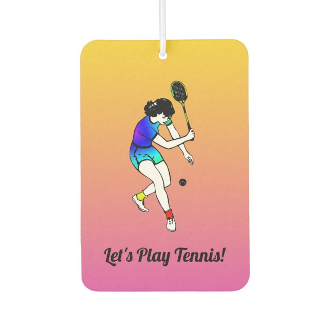 Retro Women's Tennis Player With Text on Pink Air Freshener (Front)