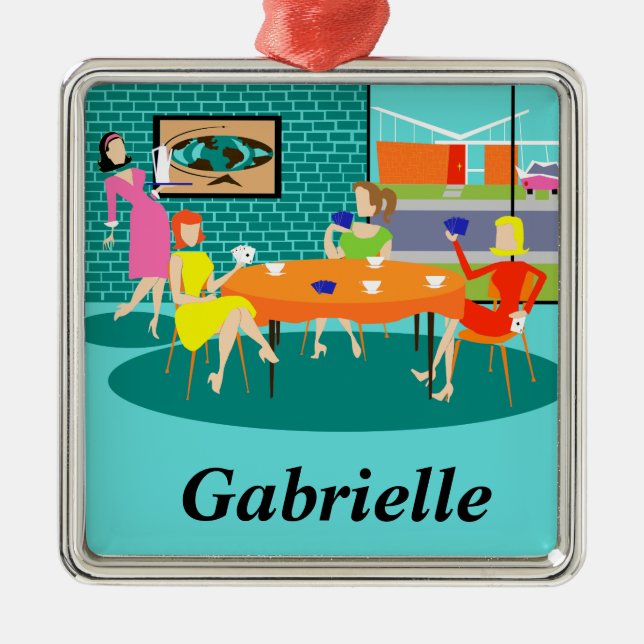 Retro Women's Weekly Card Game Christmas Ornament (Front)