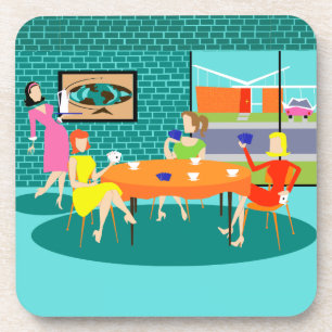 Retro Women's Weekly Card Game Cork Coasters