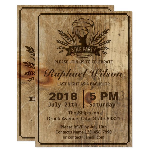 Retro Wood Beer & Stag Bachelor Party Invitation