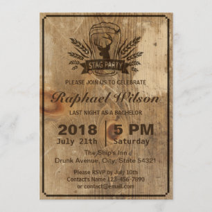 Retro Wood Beer & Stag Bachelor Party Card