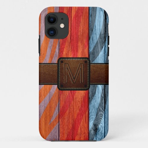 Retro Wood Brown Leather Look iPhone 11 Case