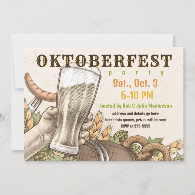 Retro Woodcut Oktoberfest Invitation (Front)