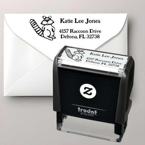 Retro Woodcut Style Raccoon Return Address Self_inking Stamp
