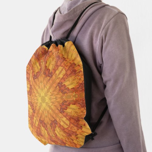 Retro wooden floral geometric mandala persian  drawstring bag