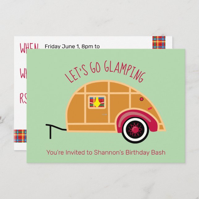 Retro Woodie Teardrop Camper Glamping Invitation (Front/Back)