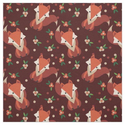 Retro Woodland Foxes And Flowers Pattern Fabric