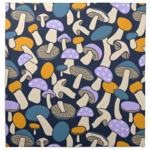 Retro Woodland Mushroom Botanical Midnight Forest Cloth Napkin