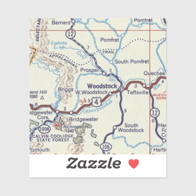 Retro Woodstock Vermont Map Sticker (Sheet)