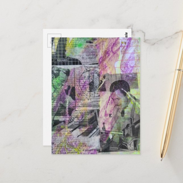 Retro Woodworking Men Mixed Media Collage  Postcard (Front/Back In Situ)