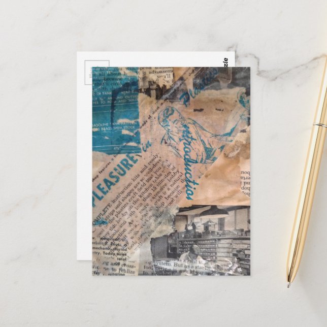 Retro Woodworking mixed media collage  Postcard (Front/Back In Situ)
