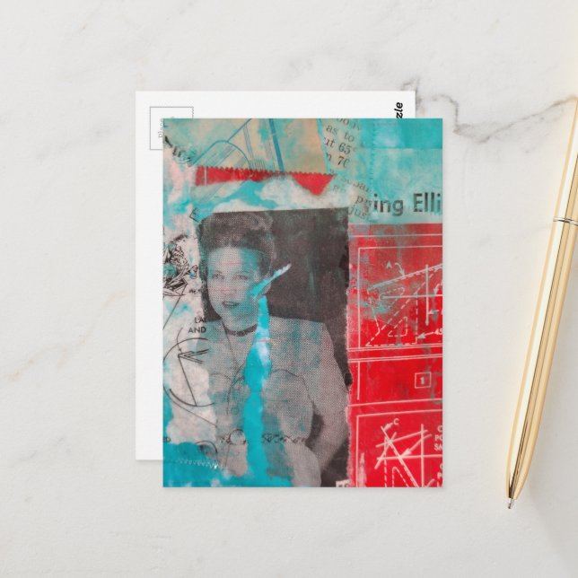 Retro Woodworking Woman Mixed Media Collage  Postcard (Front/Back In Situ)