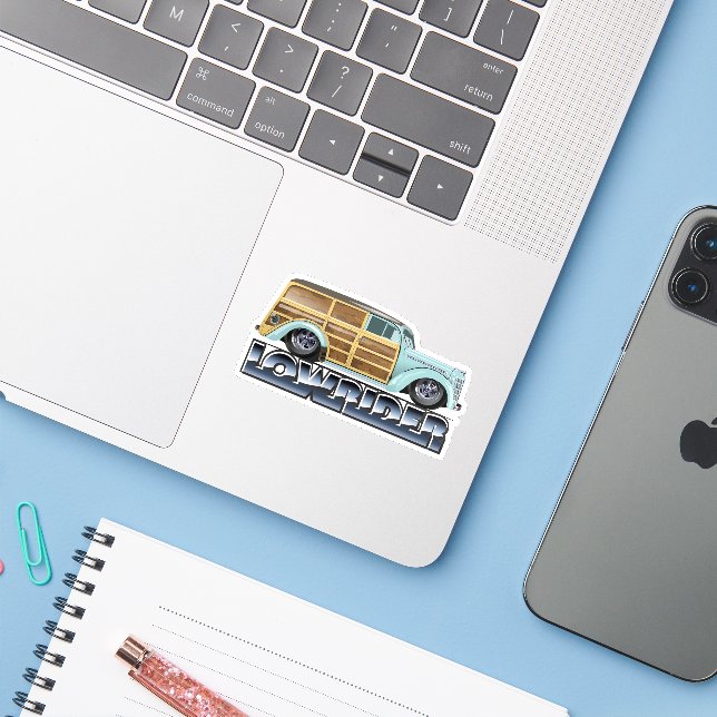 Retro Woody Lowrider Sticker (Laptop w/ iPhone)