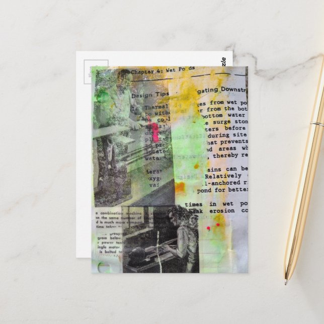 Retro Working Men Black White Pink Yellow Postcard (Front/Back In Situ)