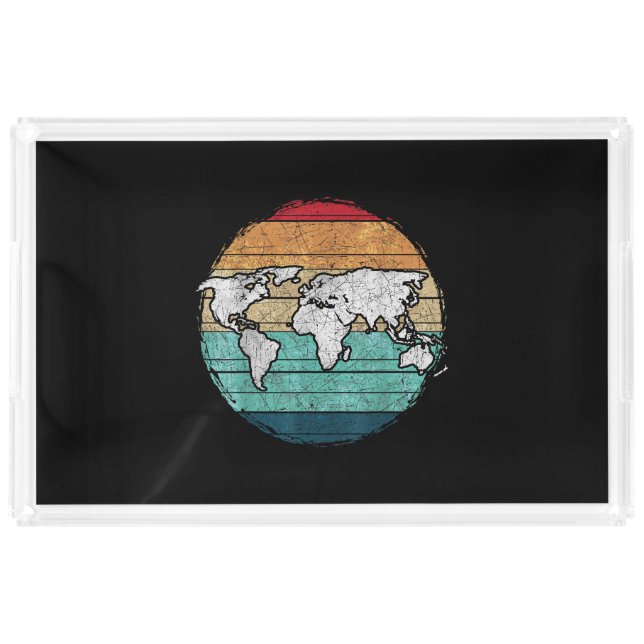 Retro World Map Acrylic Tray (Front)