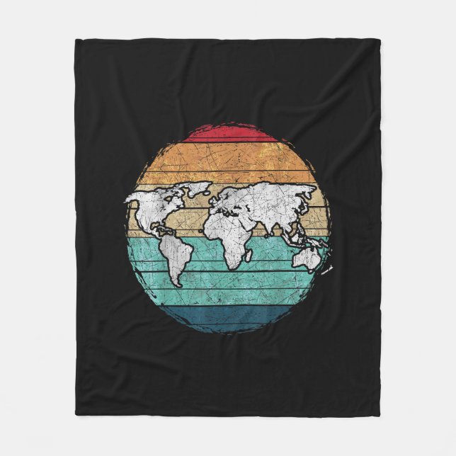 Retro World Map Fleece Blanket (Front)