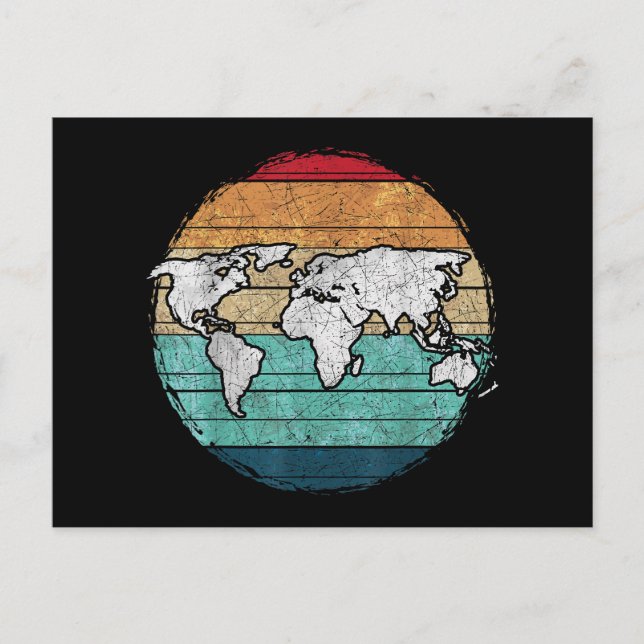 Retro World Map Holiday Postcard (Front)