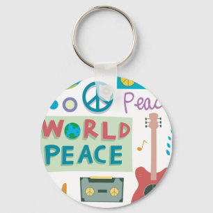 Retro World Peace Icons Keychain