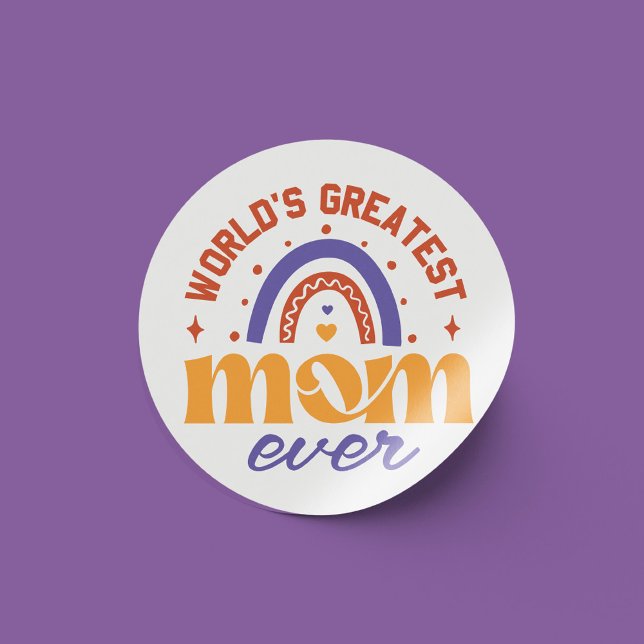 Retro World’s Greatest Mom Ever Cute Cool Rainbow Classic Round Sticker (Creator Uploaded)