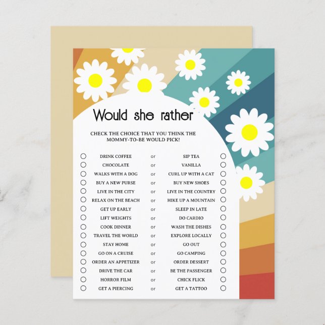 Retro - Would She Rather Baby Shower Game (Front/Back)