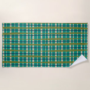 Retro Woven Picnic Plaid Pattern Teal Green Shower Beach Towel