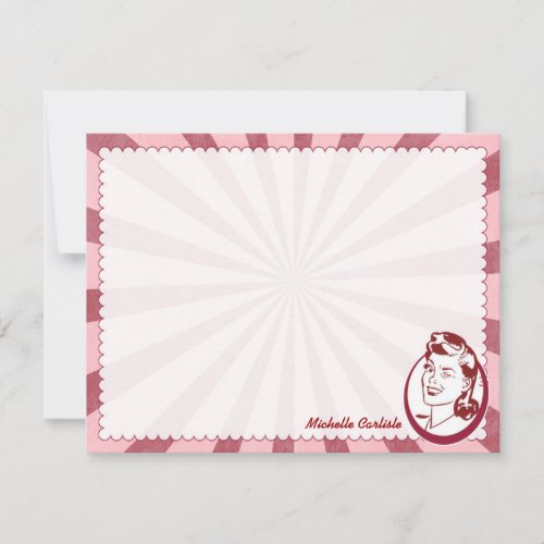 Retro Wow Gal Personalized Flat Note Cards