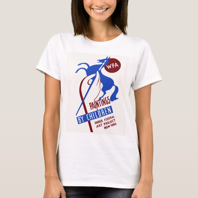 Retro WPA Art project hand drawing horse T-Shirt (Front)