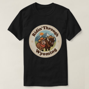 Retro Wyoming Badge_ Bison with Mountain Range T-Shirt