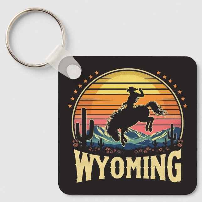Retro Wyoming Cowboy Keychain (Front)