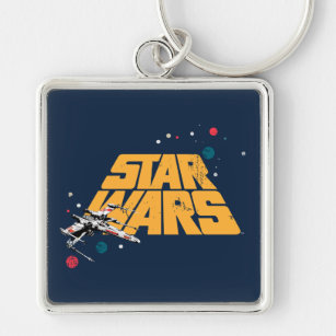 Retro X-Wing In Space Star Wars Logo Keychain