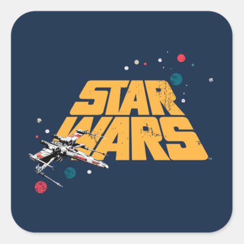 Retro X_Wing In Space Star Wars Logo Square Sticker
