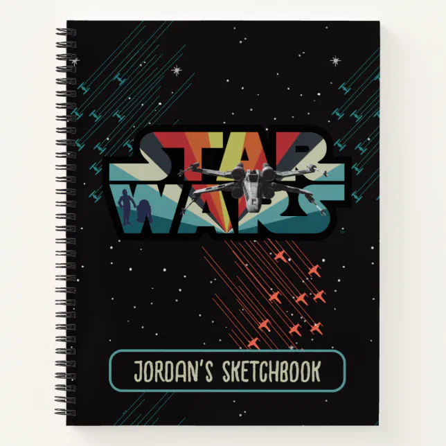 Retro X-Wing Starburst Star Wars Logo Drawing Notebook (Front)