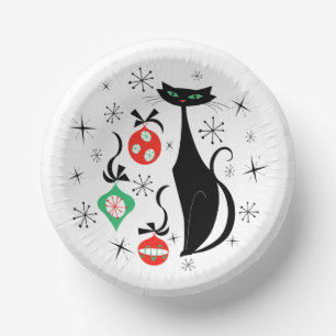 Retro Xmas Cat round Paper Bowls