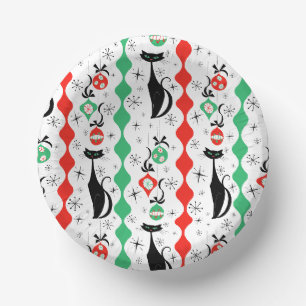 Retro Xmas Cat Stripe Multi round Paper Bowls